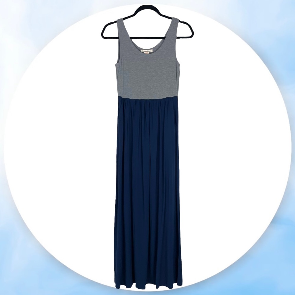 Beacan Cove Gray Jersey Tank Navy Maxi Dress with Pockets Extra Small